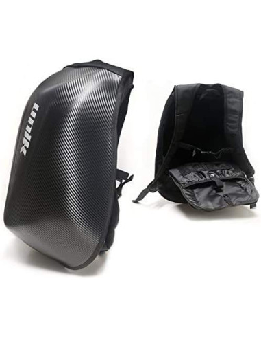 Unik Mochila para moto, esquí, camping, desplazamientos. Acabado Carbono, 24L de volumen, Resistente al agua.