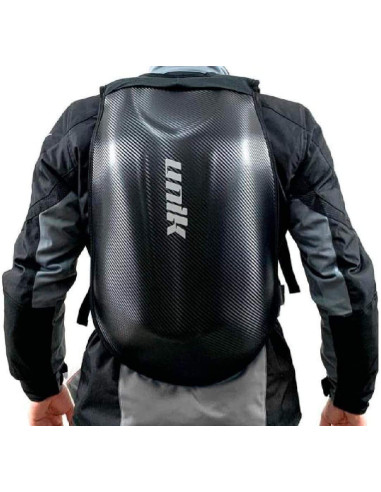 Unik Mochila para moto, esquí, camping, desplazamientos. Acabado Carbono, 24L de volumen, Resistente al agua.