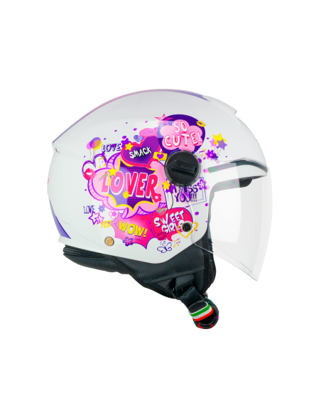 CGM HELMETS Casco Integral Infantil Modelo 261G MINI COMICS Blanco y Rosa