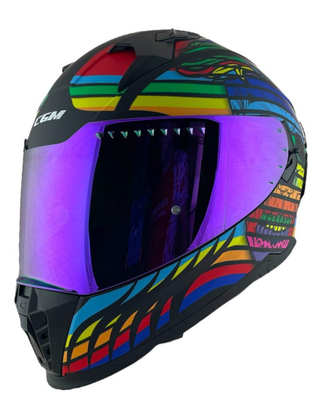 CGM HELMETS Casco Integral Modelo 311X BLAST SKULL Negro y Azul CON PANTALLA INCLUIDA