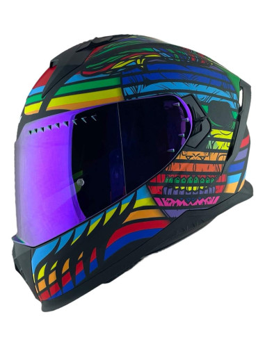 CGM HELMETS Casco Integral Modelo 311X BLAST SKULL Negro y Azul CON PANTALLA INCLUIDA