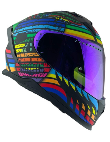 CGM HELMETS Casco Integral Modelo 311X BLAST SKULL Negro y Azul CON PANTALLA INCLUIDA