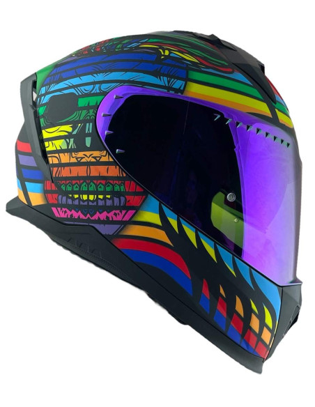 CGM HELMETS Casco Integral Modelo 311X BLAST SKULL Negro y Azul CON PANTALLA INCLUIDA