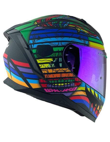 CGM HELMETS Casco Integral Modelo 311X BLAST SKULL Negro y Azul CON PANTALLA INCLUIDA