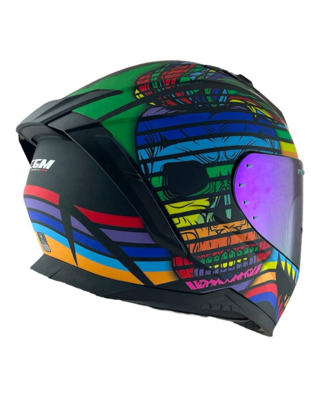 CGM HELMETS Casco Integral Modelo 311X BLAST SKULL Negro y Azul CON PANTALLA INCLUIDA