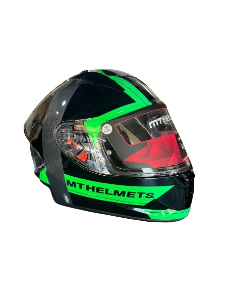 MT HELMETS Casco Modular STINGER Negro y Verde Casco de Exposición OUTLET