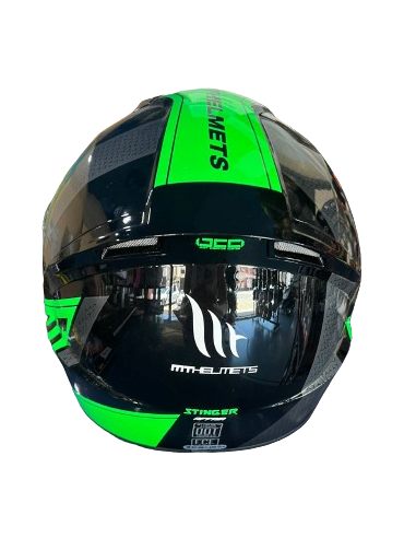 MT HELMETS Casco Modular STINGER Negro y Verde Casco de Exposición OUTLET
