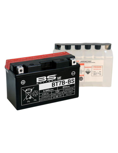 Batería Marca BS BATTERY sin mantenimiento con pack de ácido BT7B-BS