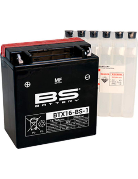 Batería Marca BS BATTERY BTX16-BS-1 sin mantenimiento con pack de electrolito