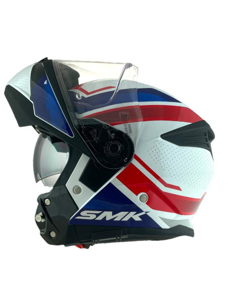 CASCO MODULAR SMK MODELO GULLWING SUPERTOUR AZUL BLANCO Y ROJO DECORADO BRILLO (BL153)