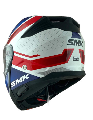 CASCO MODULAR SMK MODELO GULLWING SUPERTOUR AZUL BLANCO Y ROJO DECORADO BRILLO (BL153)