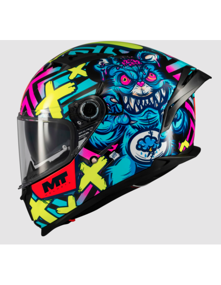 MT HELMETS Casco Integral BRAKER SV Modelo CRAZY TEDDY B7 Azul Brillo