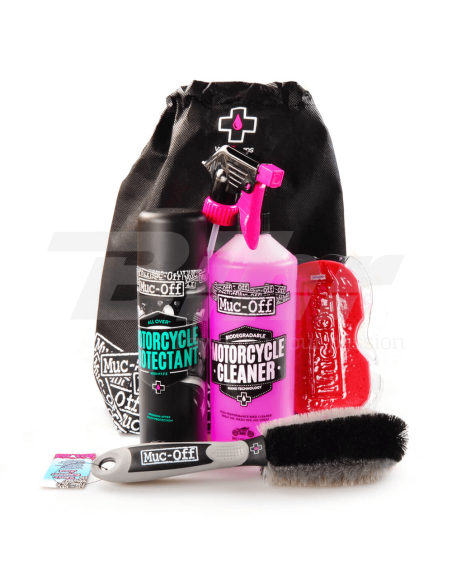 Kit completo cuidado moto Protectant + Cleaner + esponja + cepillo Muc-Off Motorcycle Essentials