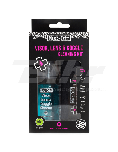 Kit Limpiador antibacteriano lentes y cascos Muc-Off Helmet & Visor Cleaner Spray 35ml + paño + bolsa transporte