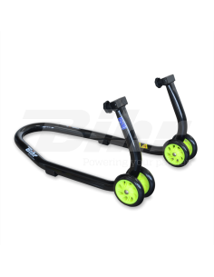 Caballete delantero universal Bihr. Color negro y ruedas fluor