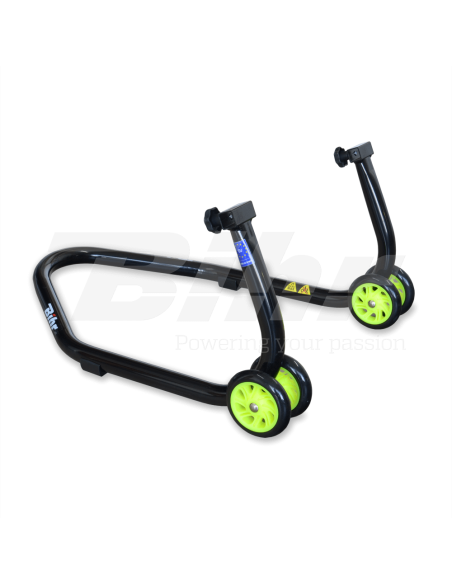 Caballete trasero universal Bihr. Color negro y ruedas fluor