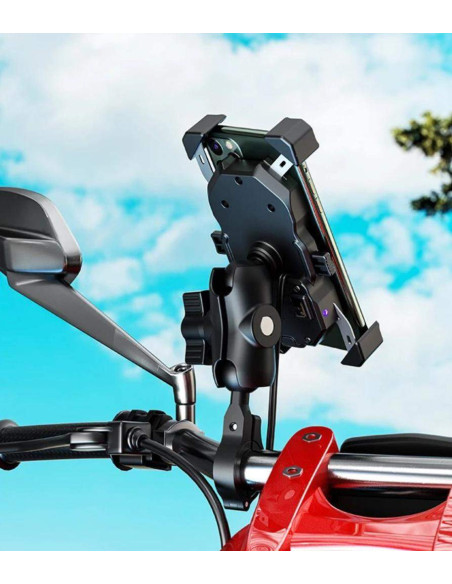 Soporte de movil para Manillar de Moto Marca XX DOBLE Negro Sin Cargador Adaptable para Todo Tipo de movil