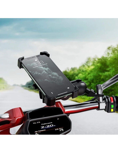 Soporte de movil para Manillar de Moto Marca XX DOBLE Negro Sin Cargador Adaptable para Todo Tipo de movil