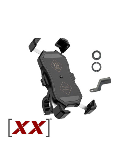Soporte de movil para Manillar de Moto Marca XX DOBLE Negro Sin Cargador Adaptable para Todo Tipo de movil