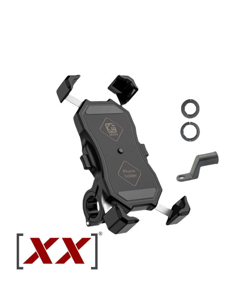 Soporte de movil para Manillar de Moto Marca XX DOBLE Negro Sin Cargador Adaptable para Todo Tipo de movil