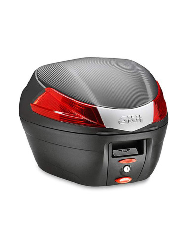 BAÚL MONOLOCK 34L MARCA GIVI CON PARRILLA UNIVERSAL CATADRIOPTICO ROJO