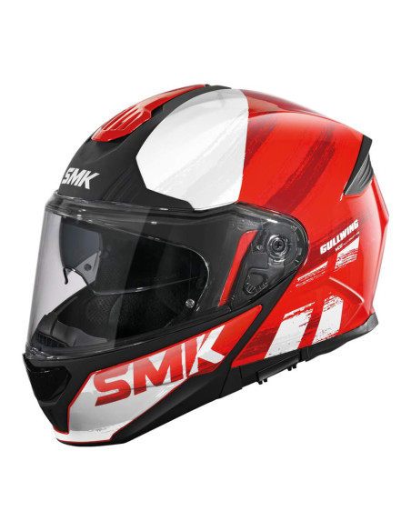 CASCO MODULAR SMK MODELO GULLWING  TOURLEADER BLANCO Y ROJO DECORADO BRILLO (GL363)