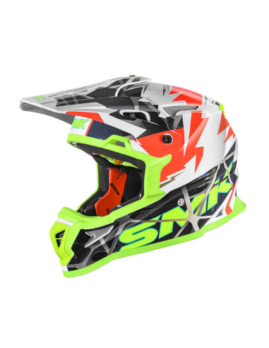 CASCO OFF ROAD SMK MODELO ALLTERRA FULMINE VERDE Y NARANJA DECORADO BRILLO (GL174)