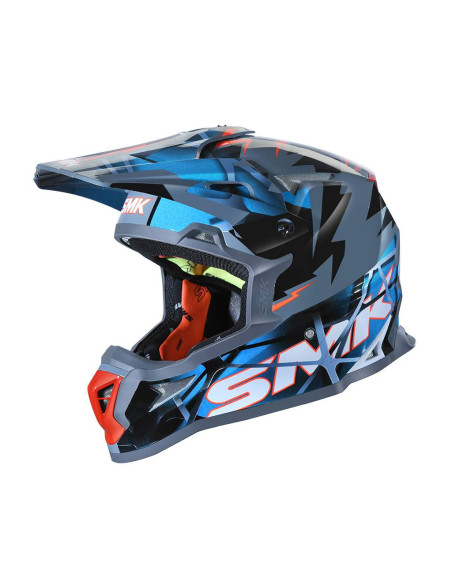 CASCO OFF ROAD SMK MODELO ALLTERRA FULMINE AZUL DECORADO BRILLO (GL651)