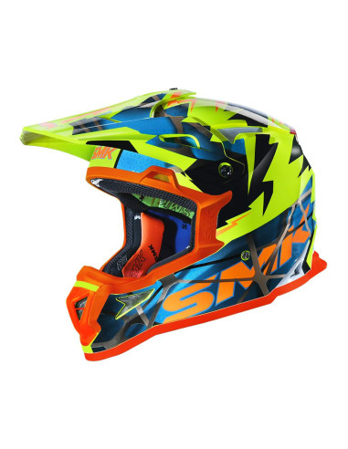 CASCO OFF ROAD SMK MODELO ALLTERRA FULMINE VERDE Y NARANJA DECORADO BRILLO (GL457)