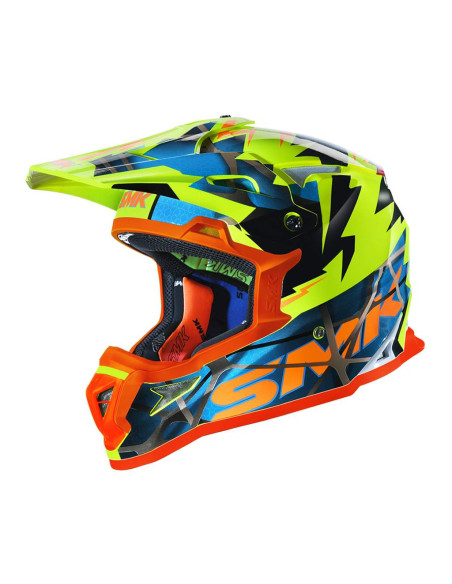 CASCO OFF ROAD SMK MODELO ALLTERRA FULMINE VERDE Y NARANJA DECORADO BRILLO (GL457)