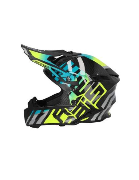 CASCO ACERBIS STEEL CARBON TURQUESA AMARILLO FLUOR Y NEGRO