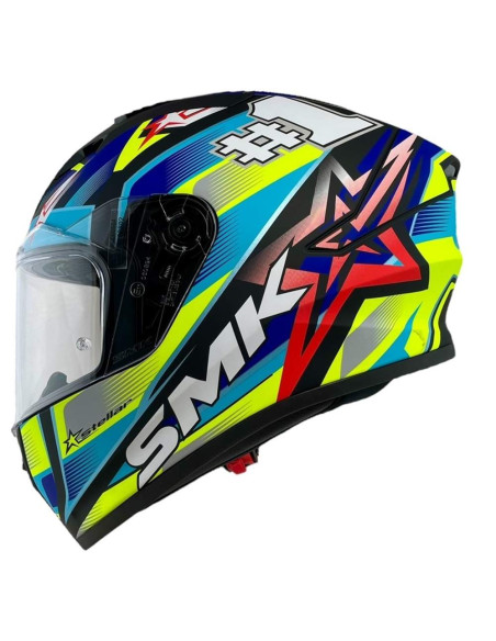 Casco Integral Marca SMK Modelo Stellar UNO Color Azul y Fluor 22.06
