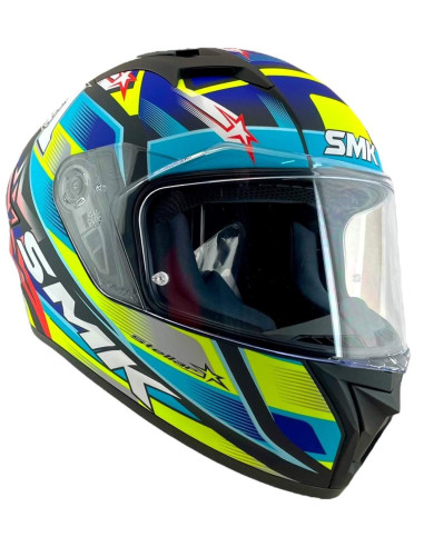 Casco Integral Marca SMK Modelo Stellar UNO Color Azul y Fluor 22.06