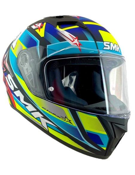 Casco Integral Marca SMK Modelo Stellar UNO Color Azul y Fluor 22.06
