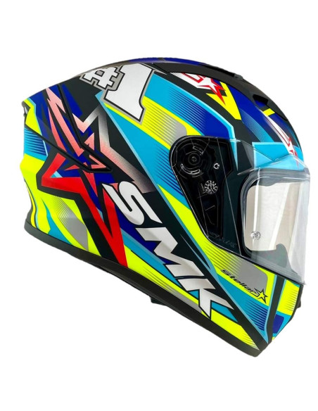 Casco Integral Marca SMK Modelo Stellar UNO Color Azul y Fluor 22.06