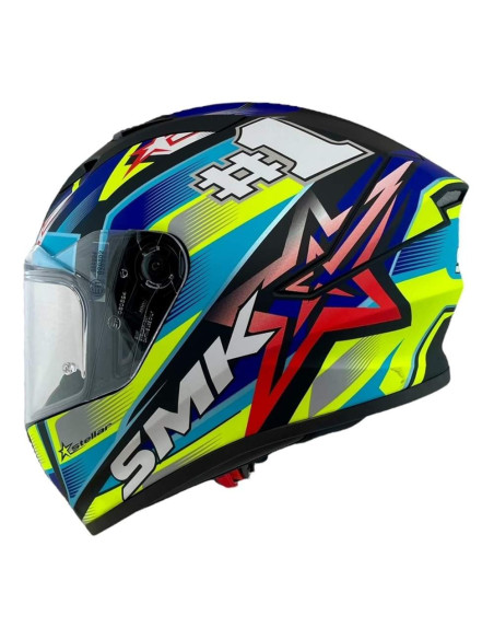 Casco Integral Marca SMK Modelo Stellar UNO Color Azul y Fluor 22.06