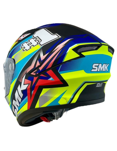 Casco Integral Marca SMK Modelo Stellar UNO Color Azul y Fluor 22.06