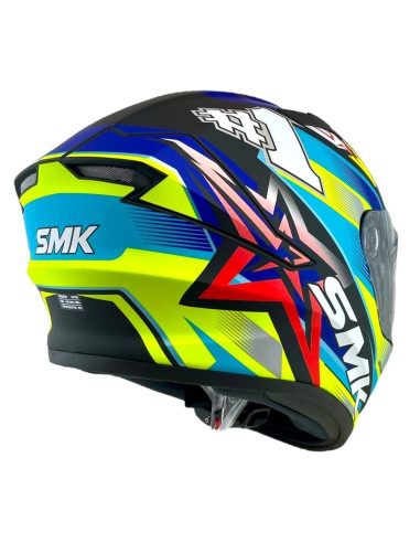 Casco Integral Marca SMK Modelo Stellar UNO Color Azul y Fluor 22.06