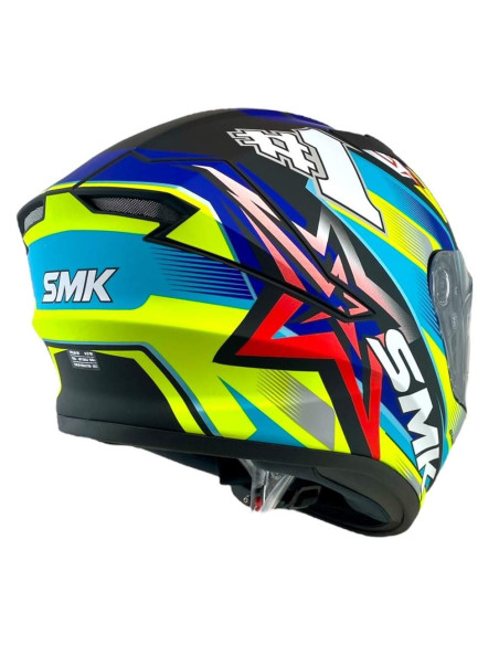 Casco Integral Marca SMK Modelo Stellar UNO Color Azul y Fluor 22.06