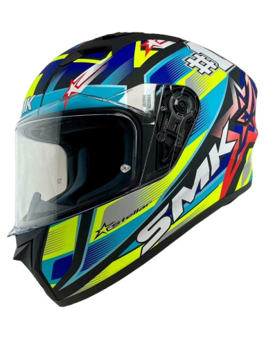 Casco Integral Marca SMK Modelo Stellar UNO Color Azul y Fluor 22.06