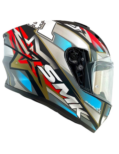 Casco Integral Marca SMK Modelo Stellar UNO Color Rojo Y Gris Mate 22.06