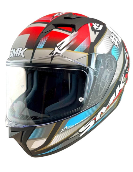 Casco Integral Marca SMK Modelo Stellar UNO Color Rojo Y Gris Mate 22.06
