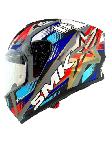 Casco Integral Marca SMK Modelo Stellar UNO Color Rojo Mate y Azul 22.06