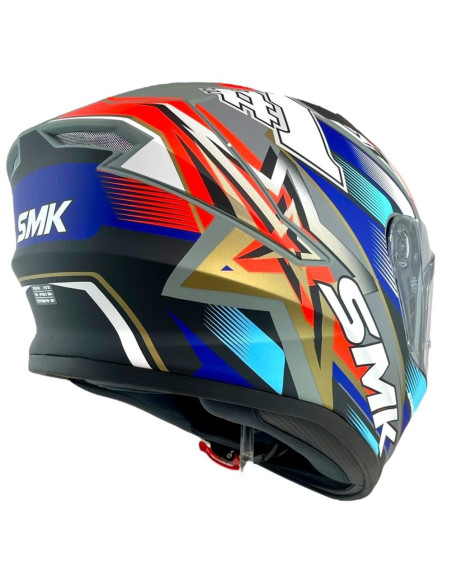 Casco Integral Marca SMK Modelo Stellar UNO Color Rojo Mate y Azul 22.06