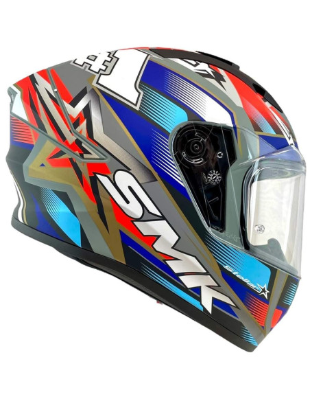 Casco Integral Marca SMK Modelo Stellar UNO Color Rojo Mate y Azul 22.06