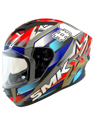 Casco Integral Marca SMK Modelo Stellar UNO Color Rojo Mate y Azul 22.06