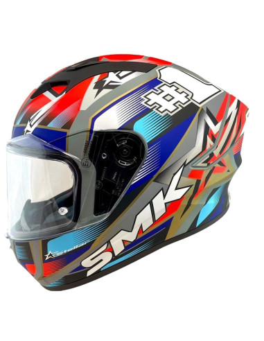 Casco Integral Marca SMK Modelo Stellar UNO Color Rojo Mate y Azul 22.06