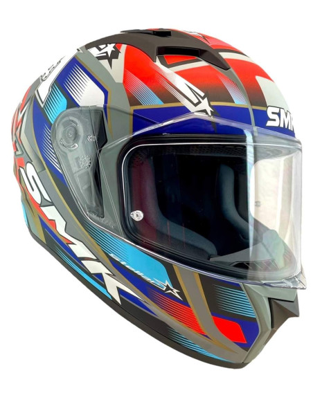 Casco Integral Marca SMK Modelo Stellar UNO Color Rojo Mate y Azul 22.06