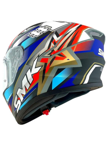 Casco Integral Marca SMK Modelo Stellar UNO Color Rojo Mate y Azul 22.06