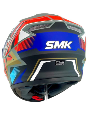 Casco Integral Marca SMK Modelo Stellar UNO Color Rojo Mate y Azul 22.06